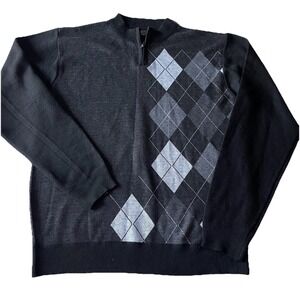 Enzo Cavalleri Mens Quarter Zip‎ Argyle Sweater XL Black Preppy Classic Academia